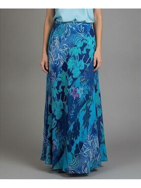 NWT Mirasol Womens XL Blue Floral Embroidered Sequin Lined Boho Maxi Skirt
